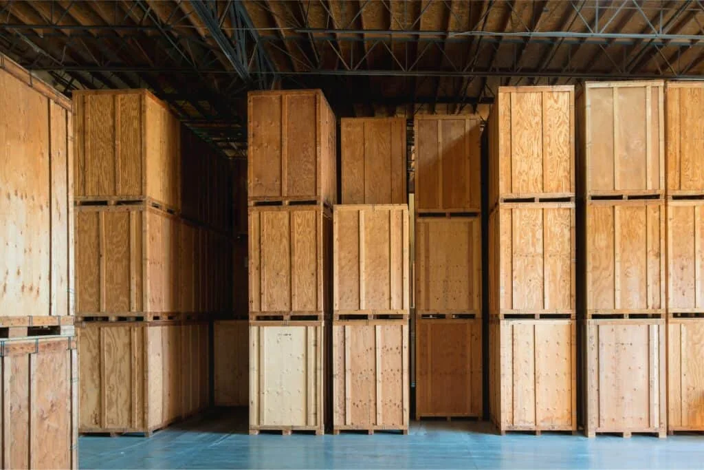 Wooden storage modules inside the Ben Moves Brisbane storage facility